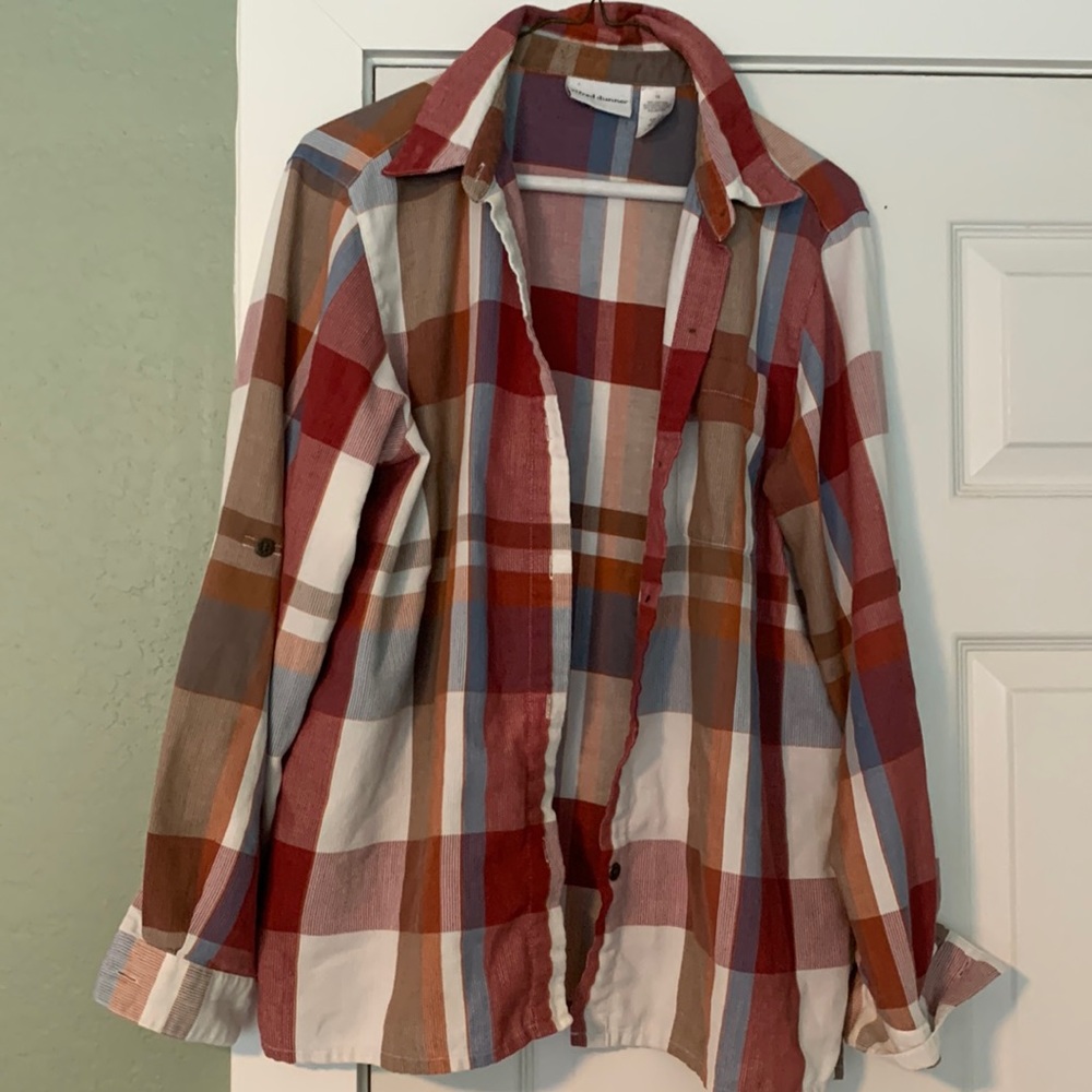 Lightweight Plaid Button-Up Shirt - Red Multi